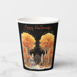 Niedliche Hexe und Katze Außentor Halloween Pappbecher
