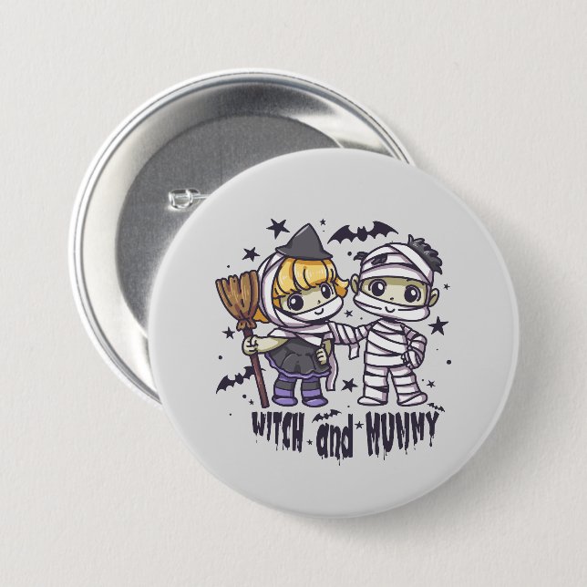 Niedliche Hexe und Mummy Button (Vorne & Hinten)