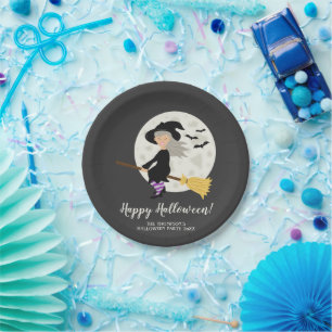 Niedliche Hexe und personalisierbarer Halloween-Er Pappteller