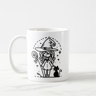 Niedliche Hexe und schwarze Katze Kaffeetasse