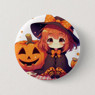 Niedliche Hexe zu Halloween Button
