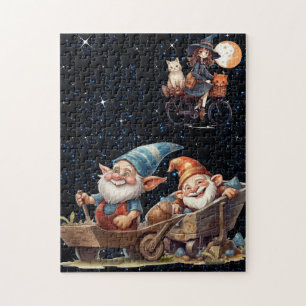 Niedliche Hexen und glückliche Gnome in der Sterne Puzzle