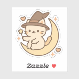 Niedliche Hexenkatze auf Crescent Moon Aufkleber