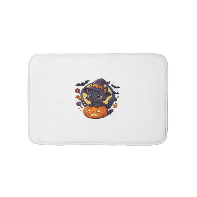 Niedliche Hexenkatze auf Kürbis - Halloween Art Ov Badematte (Vorderseite)