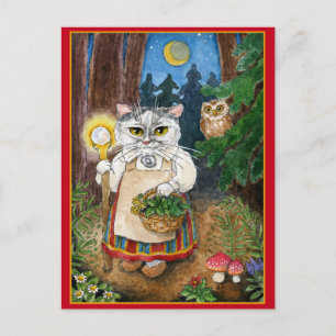 Niedliche Hexenkatze-Fantasie-Postkarte Postkarte