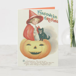 Niedliche Hexenkatze-Kürbislaterne Karte