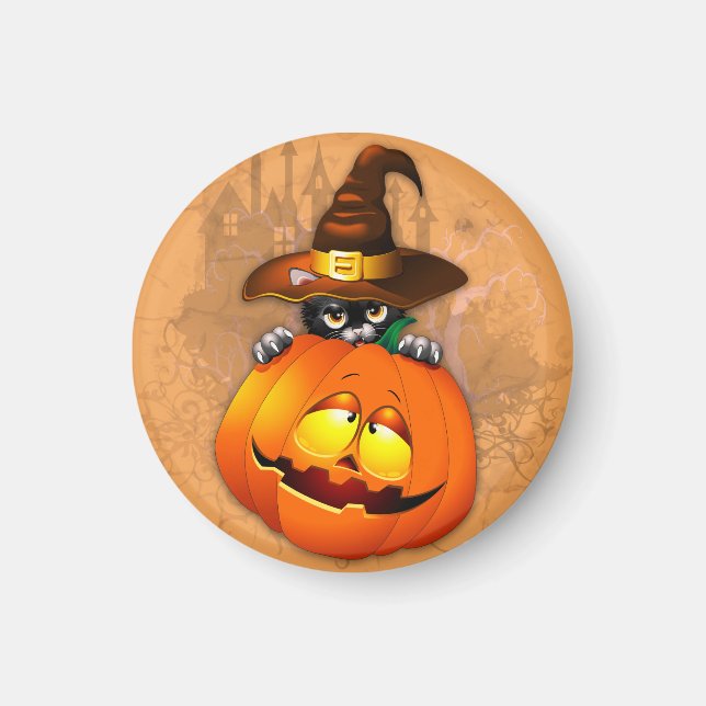 Niedliche Hexenkatze und KürbisHalloween-Freunde Magnet (Vorne)