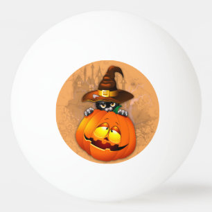 Niedliche Hexenkatze und KürbisHalloween-Freunde Tischtennisball