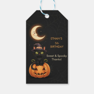 Niedliche Hexenkatze und Pumpkin Geburtstag Geschenkanhänger