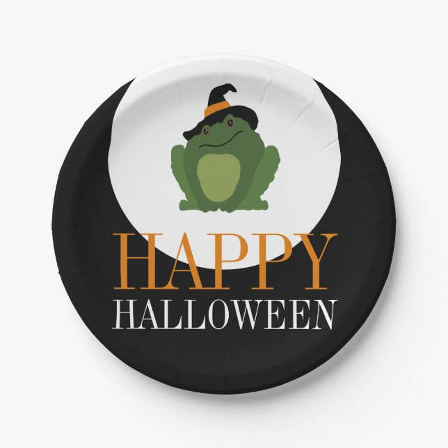 Niedliche Hexenkröte, glückliches Halloween Pappteller (Vorderseite)
