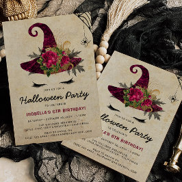 Niedliche Hexenmädchen Halloween Kinder Burgund Ge Einladung