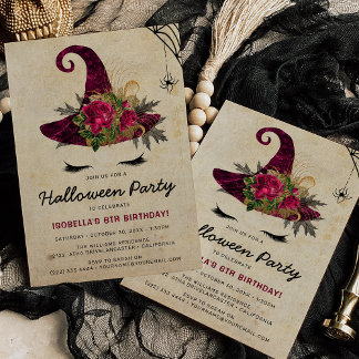 Niedliche Hexenmädchen Halloween Kinder Burgund Ge Einladung