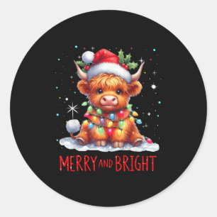 Niedliche Highland Baby Kuh Weihnachtsleuchten Mer Runder Aufkleber