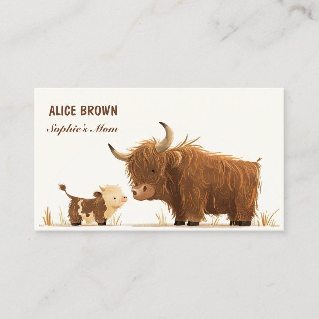 Niedliche Highland Cow & Calf Mommy Calling Card Visitenkarte (Vorderseite)