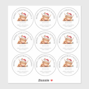 Niedliche Highland Cow individuelle Namen Frohe We Aufkleber