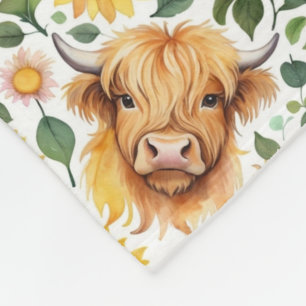Niedliche Highland Cows & Yellow Sunflower Blume Fleecedecke
