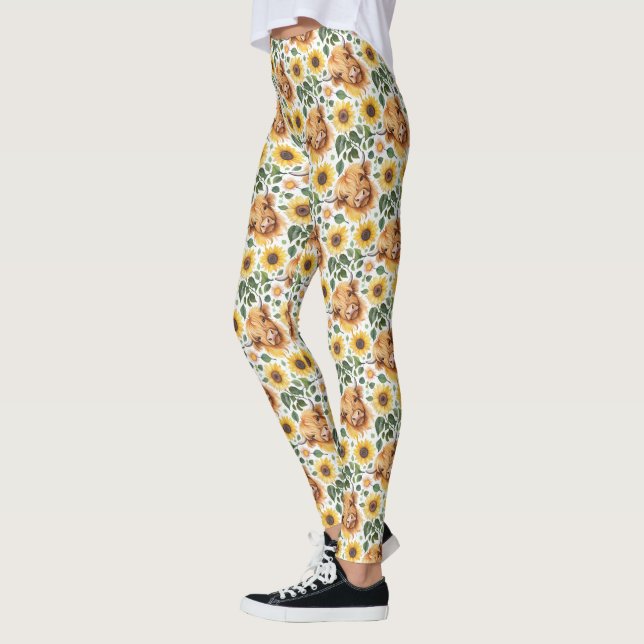 Niedliche Highland Cows & Yellow Sunflower Blume Leggings (Links)
