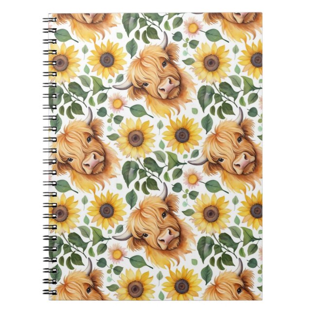 Niedliche Highland Cows & Yellow Sunflower Blume Notizblock (Vorderseite)