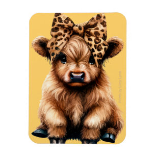 Niedliche Highland Kuh mit Bow Yellow Magnet