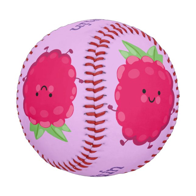 Niedliche Himbeere-Cartoon-Abbildung Baseball (Schrägansicht)