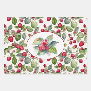 Niedliche Himbeeren Wasserfarbe Geschenkpapier Set