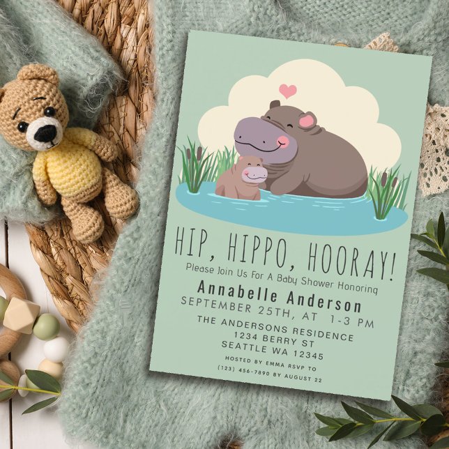 Niedliche Hippo Baby Dusche Einladung (Von Creator hochgeladen)
