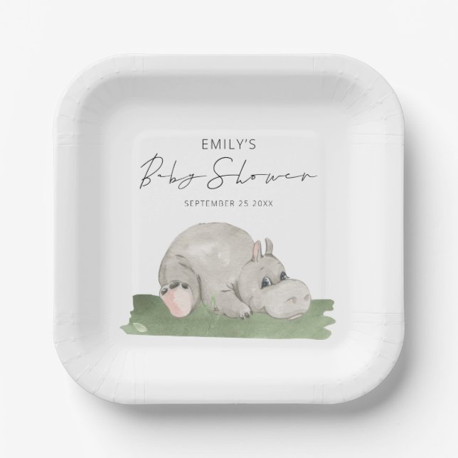 Niedliche Hippo Babydusche Napkins Pappteller (Vorderseite)