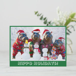 Niedliche Hippo-Familie in Pajamas Personalisiert Feiertagskarte