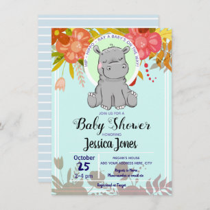 Niedliche Hippo Floral Baby Dusche Einladungen