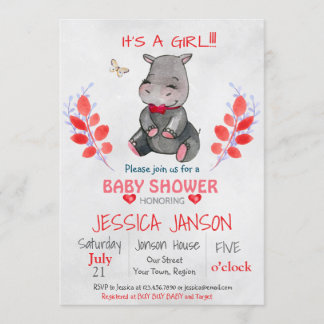 NIEDLICHE HIPPO GIRL BABY SHOWER EINLADUNG