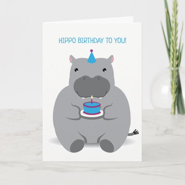 Niedliche Hippo Happy Birthday Grußkarte Karte (Vorderseite)
