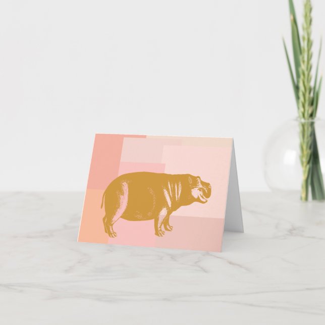 Niedliche Hippo-Illustration in Rosa und Gold Karte (Vorderseite)