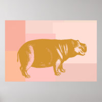 Niedliche Hippo-Illustration in Rosa und Gold