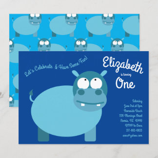 Niedliche Hippo Kinder 1 Geburtstagsfeier Party Ei Einladung