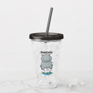 Niedliche Hippo Springen Cartoon-Abbildung Acryltrinkbecher