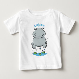 Niedliche Hippo Springen Cartoon-Abbildung Baby T-shirt