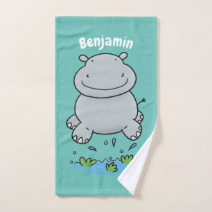 Niedliche Hippo Springen Cartoon-Abbildung Badhandtuch Set