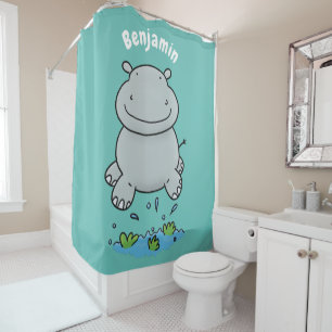 Niedliche Hippo Springen Cartoon-Abbildung Duschvorhang