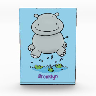Niedliche Hippo Springen Cartoon-Abbildung Fotoblock