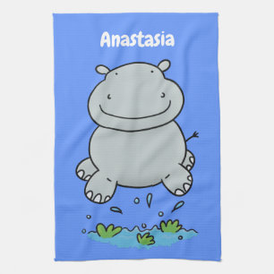 Niedliche Hippo Springen Cartoon-Abbildung Geschirrtuch
