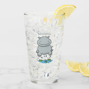 Niedliche Hippo Springen Cartoon-Abbildung Glas