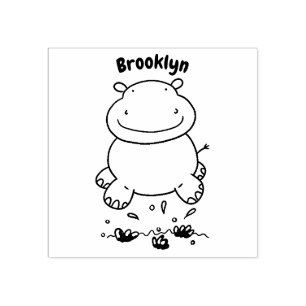 Niedliche Hippo Springen Cartoon-Abbildung Gummistempel