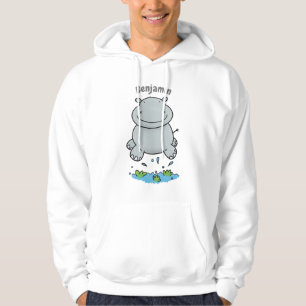 Niedliche Hippo Springen Cartoon-Abbildung Hoodie