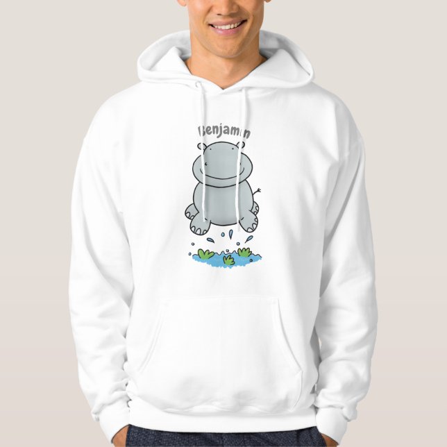 Niedliche Hippo Springen Cartoon-Abbildung Hoodie (Vorderseite)