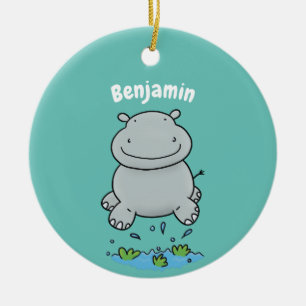 Niedliche Hippo Springen Cartoon-Abbildung Keramik Ornament