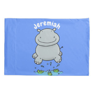 Niedliche Hippo Springen Cartoon-Abbildung Kissenbezug