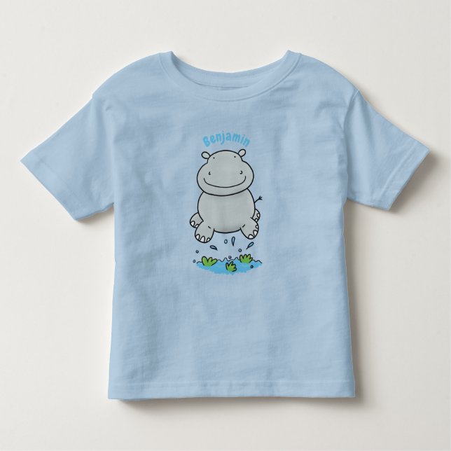 Niedliche Hippo Springen Cartoon-Abbildung Kleinkind T-shirt (Vorderseite)