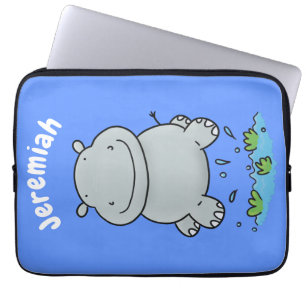 Niedliche Hippo Springen Cartoon-Abbildung Laptopschutzhülle