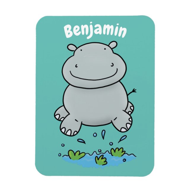 Niedliche Hippo Springen Cartoon-Abbildung Magnet (Vertikal)