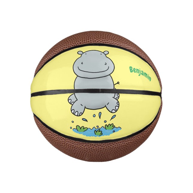 Niedliche Hippo Springen Cartoon-Abbildung Mini Basketball (Vorderseite)